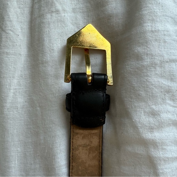 Vintage 1990s black leather Versace style Medusa + Greek key gold hardware belt - Picture 7 of 8